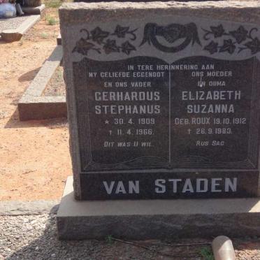 STADEN Gerhardus Stephanus,van 1909-1966 &amp; Elizabeth Suzanna ROUX 1912-1983