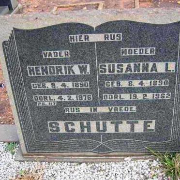 SCHUTTE Hendrik W 1890-1976 &amp; Susanna L 1890-1962