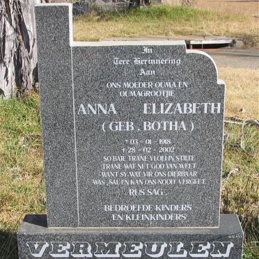 VERMEULEN Anna Elizabeth nee BOTHA 1918-2002