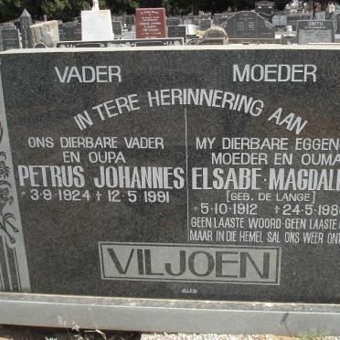 VILJOEN Petrus Johannes 1924-1991 &amp;  Elsabe Magdalena DE LANGE 1912-1986
