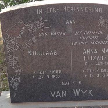WYK Nicolaas, van 1908-1977 &amp; Anna Maria Elizabeth LUTHER 1910-1964