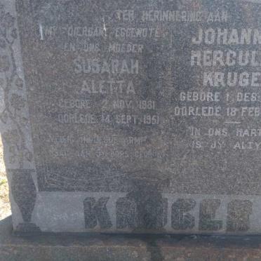 KRUGER Johannes Herculas 1885-1960 &amp; Susarah Aletta 1881-1951