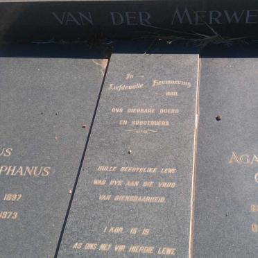 MERWE Petrus Stephanus, van der 1897-1973 &amp; Agatha Gertruida 1895-1984