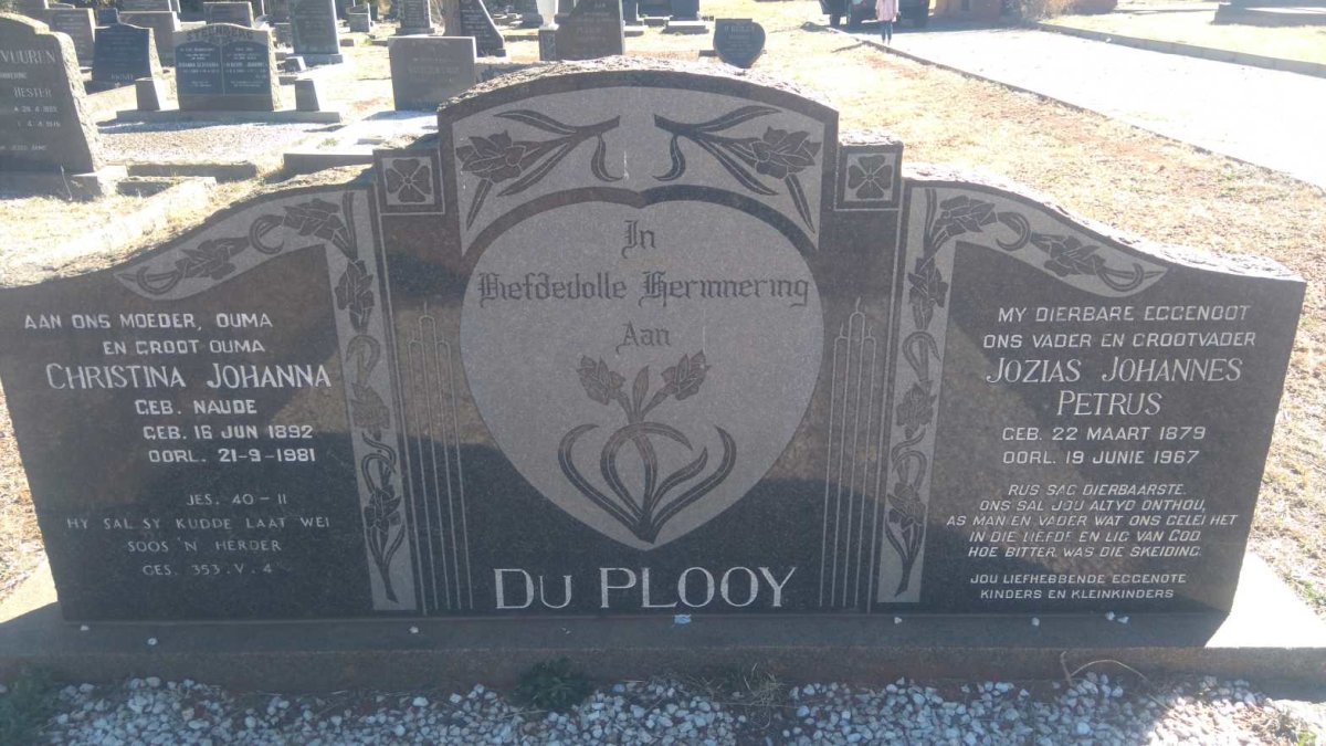 PLOOY Jozias Johannes Petrus, du 1879-1967 &amp; Christina Johanna NAUDE 1892-1981