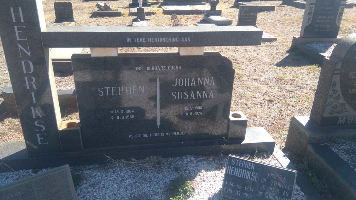 HENDRIKSE Stephen 1884-1960 &amp; Johanna Susanna 1896-1974 :: HENDRIKSE Stephen 1934-1992