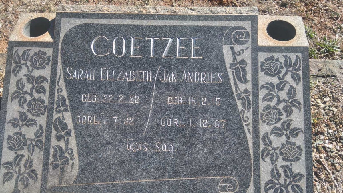 COETZEE Jan Andries 1915-1967 &amp; Sarah Elizabeth 1922-1992