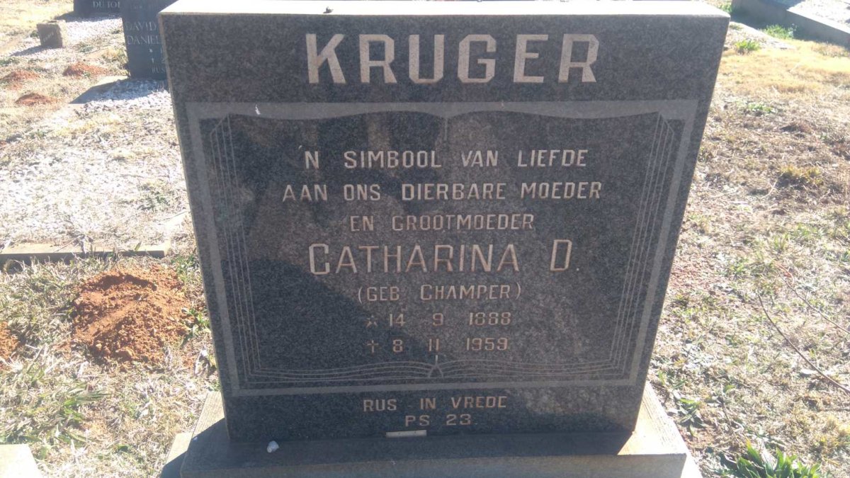 KRUGER Catharina D. nee CHAMPER 1888-1959