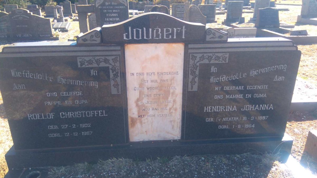 JOUBERT Roelof Christoffel 1902-1967 &amp; Hendrina Johanna V.NIEKERK 1897-1964