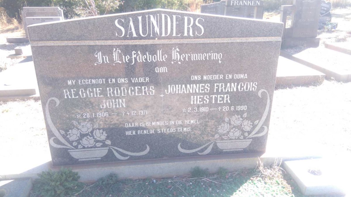 SAUNDERS Reggie Rodgers John 1906-1971 &amp; Johannes Francois Hester 1910-1990