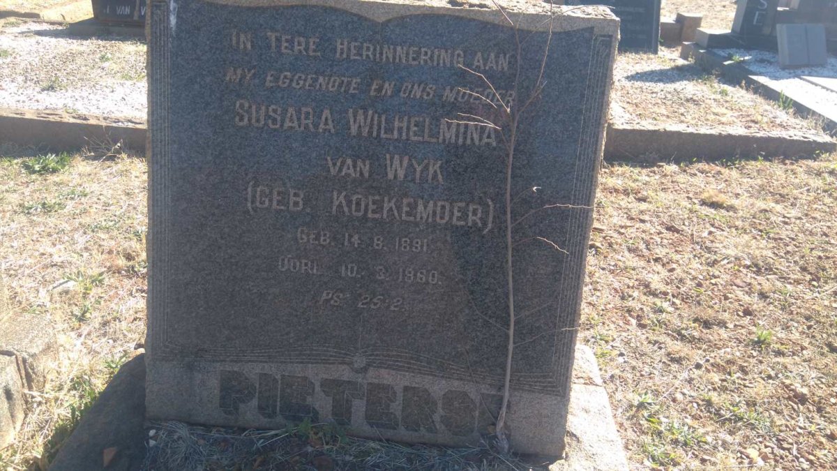 PIETERSE Susara Wilhelmina van Wyk nee KOEKEMOER 1891-1960