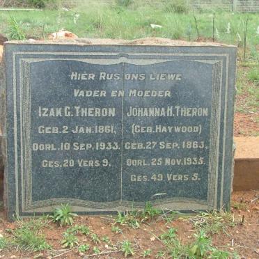 THERON Izak G. 1861-1933 &amp; Johanna H. HAYWOOD 1863-1935