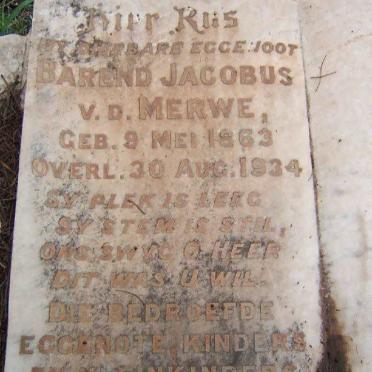 MERWE Barend Jacobus, v.d 1863-1934