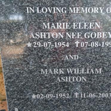 ASHTON Mark William 1952-2003 &amp; Marie Eleen GOBEY 1954-1997