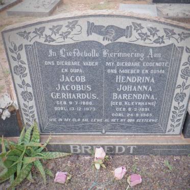 BREEDT Jacob Jacobus Gerhardus 1886-1973 &amp; Hendrina Johanna Barendina KLEYNHANS 1891-1965