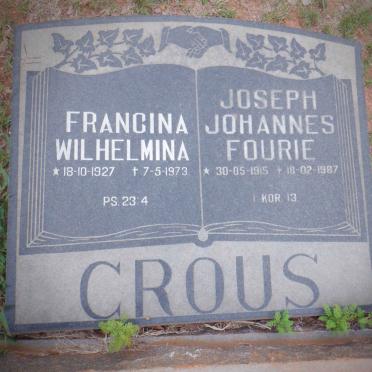 CROUS Joseph Johannes Fourie 1915-1987 &amp; Francina Wilhelmina 1927-1973