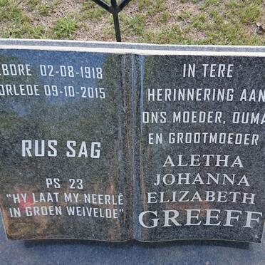 GREEFF Johannes Jacobus 1917-1976 &amp; Aletha Johanna Elizabeth 1918-2015