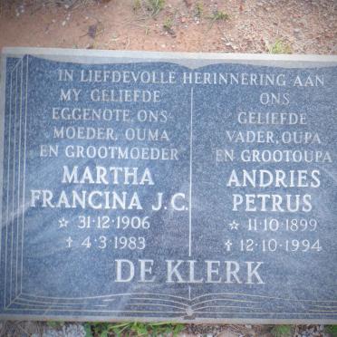 KLERK Andries Petrus, de 1899-1994 &amp; Martha Francina J.C. 1906-1983
