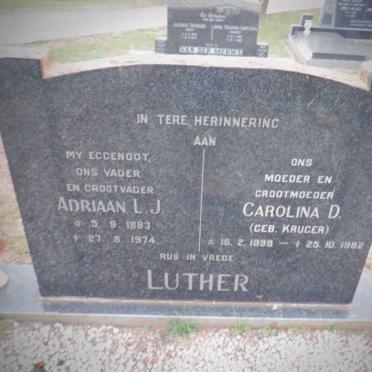 LUTHER Adriaan L.J. 1883-1974 &amp; Carolina D. KRUGER 1898-1982