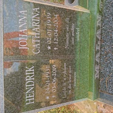 MALAN Hendrik 1931-2019 &amp; Johanna Catharina 1939-2004