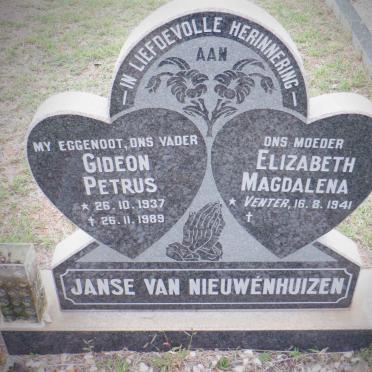 NIEUWENHUIZEN Gideon Petrus, Janse van 1937-1989 &amp; Elizabeth Magdalena VENTER 1941-
