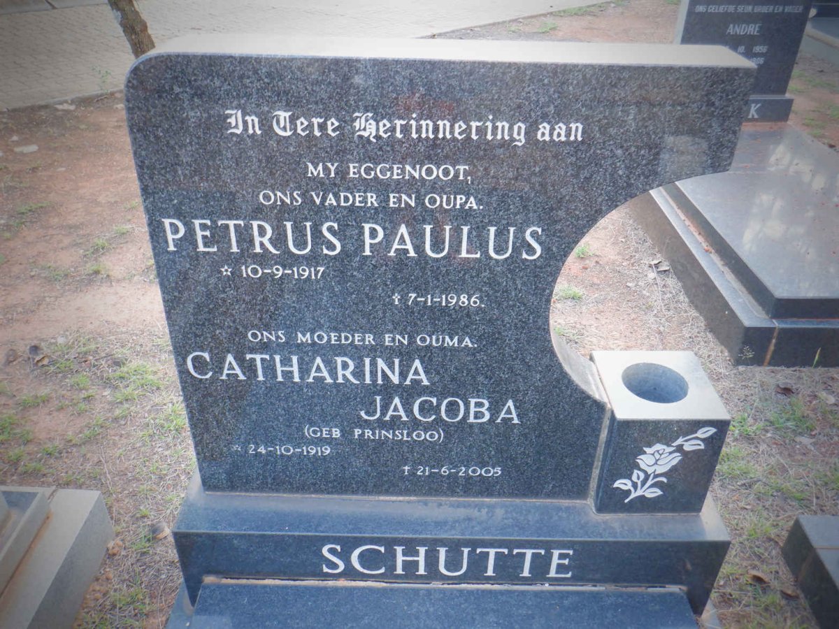 SCHUTTE Petrus Paulus 1917-1986 &amp; Catharina Jacoba PRINSLOO 1919-2005