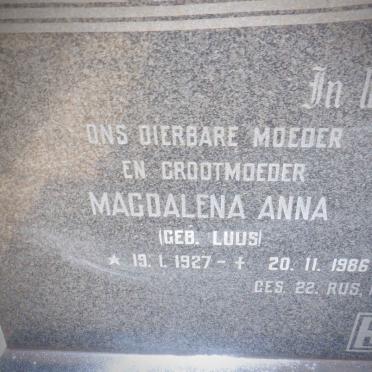 SMIT Magdalena Anna nee LUUS 1927-1986