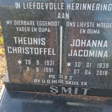 SMIT Theunis Christoffel 1931-1991 &amp; Johanna Jacomina 1939-2018