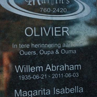 OLIVIER Willem Abraham 1935-2011 &amp; Magarita Isabella 1937-