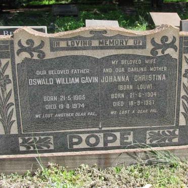 POPE Oswald William Gavin 1905-1974 &amp; Johanna Christina LOUW 1904-1957