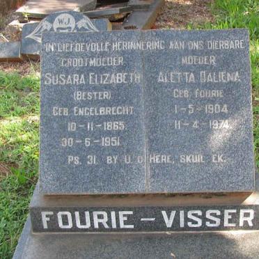 FOURIE Susara Elizabeth previously BESTER nee ENGELBRECHT  1865-1951 :: VISSER Aletta Daliena nee FOURIE 1904-1974