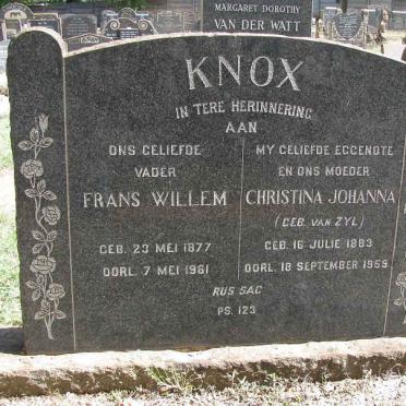 KNOX Frans Willem 1877-1961 &amp; Christina Johanna VAN ZYL 1883-1959