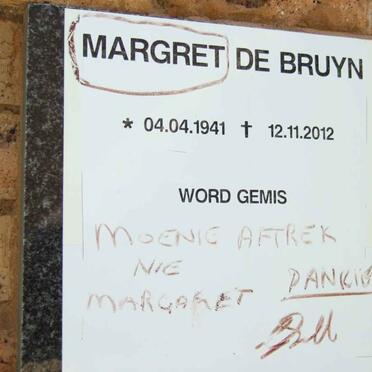 BRUYN Margaret, de 1941-2012