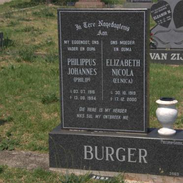 BURGER Philippus Johannes 1916-1994 &amp; Elizabeth Nicola 1919-2000