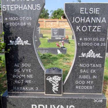 BRUYNS Petrus Stephanus 1930-2001 &amp; Elsie Johanna Kotze 1931-2000
