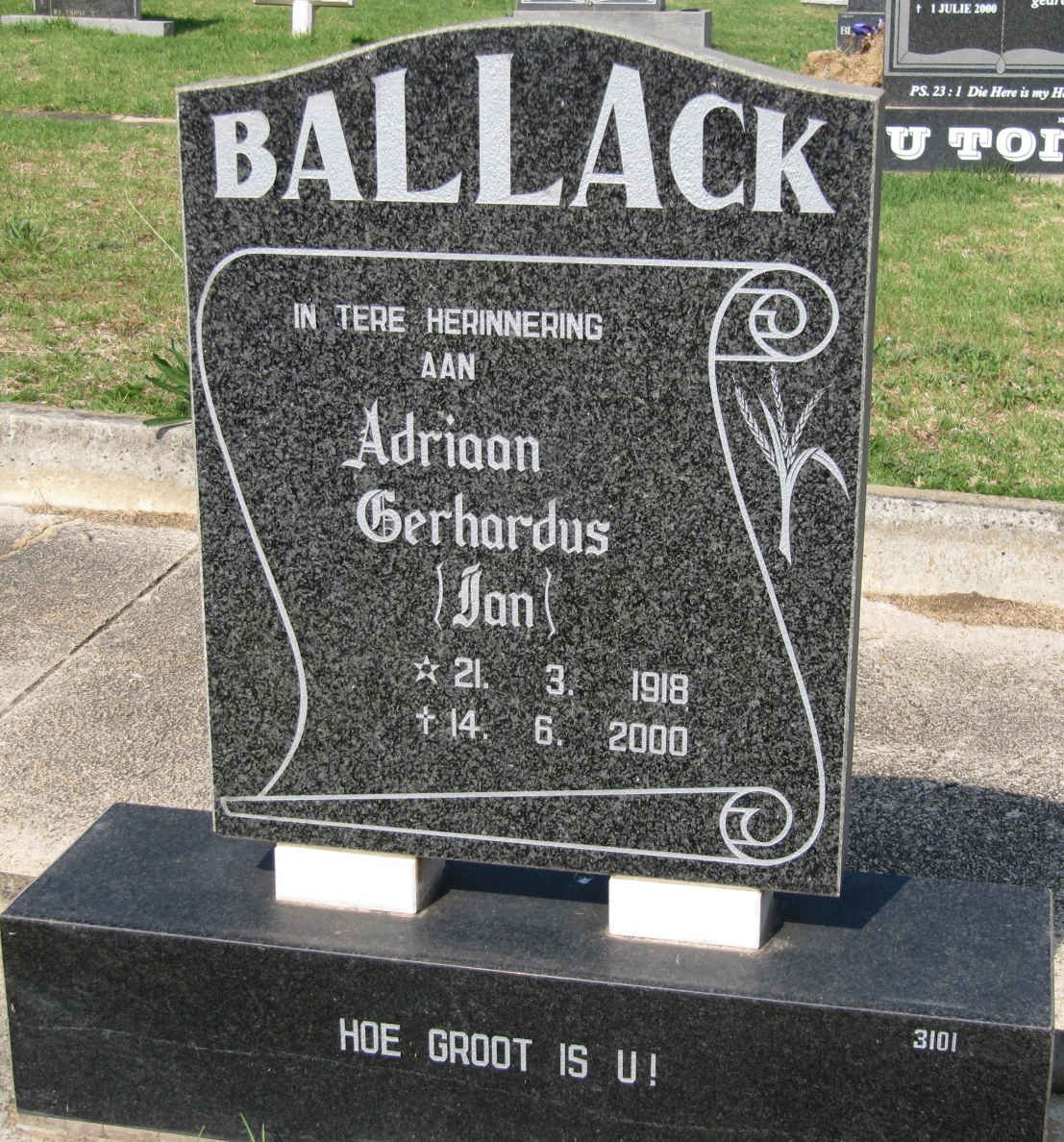 BALLACK Adriaan Gerhardus 1918-2000