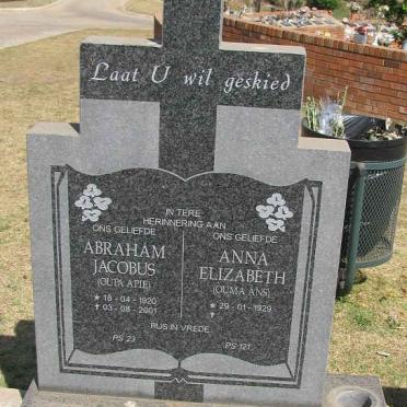 COETZEE Abraham Jacobus 1920-2001 &amp; Anna Elizabeth 1929-