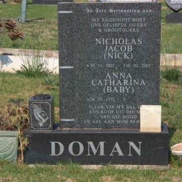 DOMAN Nicholas Jacob 1927-2001 &amp; Anna Catharina 1932-