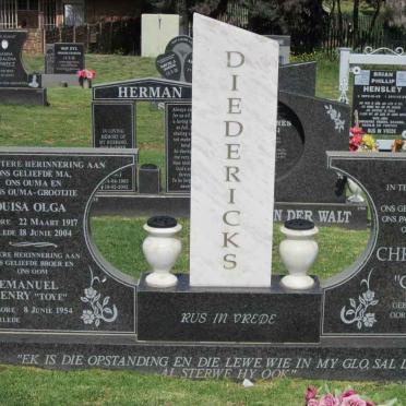 DIEDERICKS Christiaan 1921-2002 &amp; Louisa Olga 1917-2004 :: DIEDERICKS Emanuel Henry 1954-