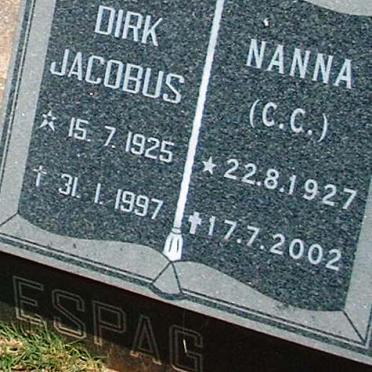 ESPAG Dirk Jacobus 1925-1997 &amp; C.C. 1927-2002