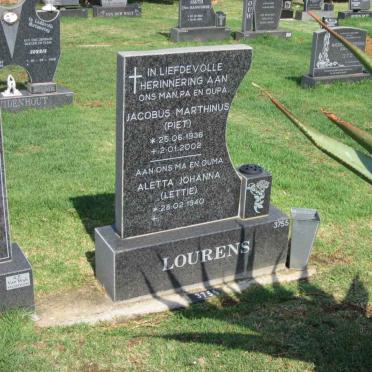 LOURENS Jacobus Marthinus 1936-2002 &amp; Aletta Johanna 1940-