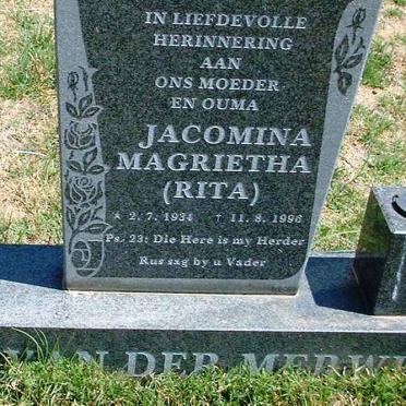 MERWE Jacomina Magrietha, van der 1934-1996