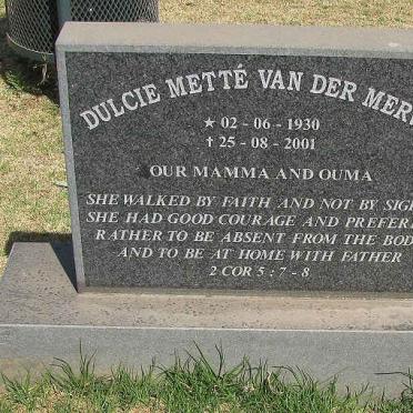 MERWE Dulcie Metté, van der 1930-2001