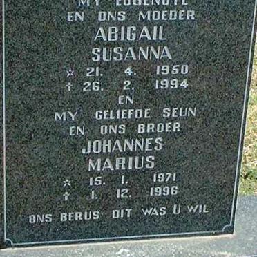 PLESSIS Abigail Susanna, du 1950-1994 :: DU PLESSIS Johannes Marius 1971-1996