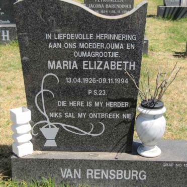 RENSBURG Maria Elizabeth, van 1926-1994