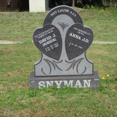 SNYMAN David J. 1944-2001 &amp; Anna J.D. 1943-