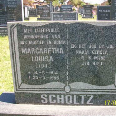 SCHOLTZ Margaretha Louisa nee LOU 1914-1995