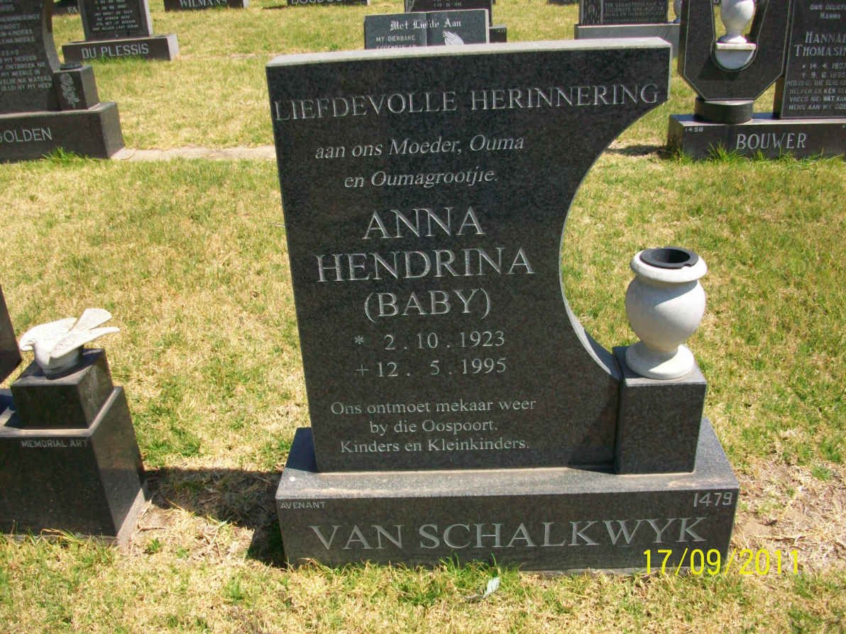 SCHALKWYK Anna Hendrina, van 1923-1995