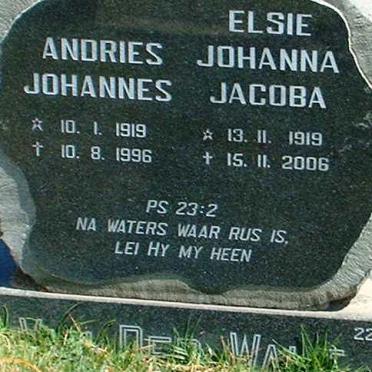 WALT Andries Johannes, van der 1919-1996 &amp; Elsie Johanna Jacoba 1919-2006
