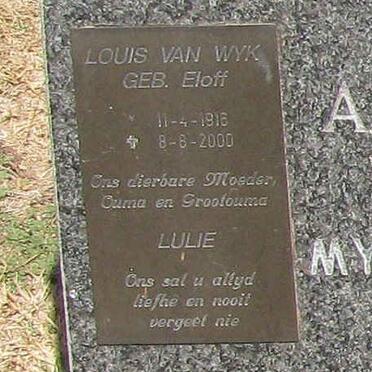 WYK Louis, van nee ELOFF 1916-2000