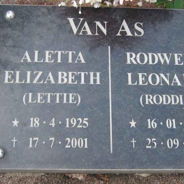 AS Rodwell Leonard, van 1922-2001 &amp; Aletta Elizabeth 1925-2001